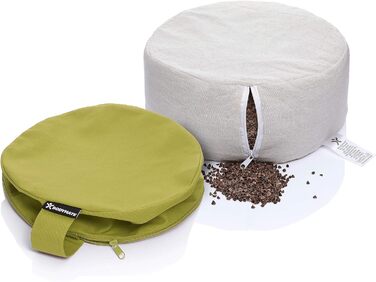 Йога-подушка BODYMATE кругла, 31 см в діаметрі, 13 см висотою, з наповнювачем з лушпини гречаного зерна, знімний чохол з 100% бавовни, для медитації та сидіння (оливковий)