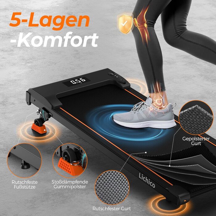 Бігова доріжка Lichico Walking Pad з регульованим нахилом 0-9%, розумним керуванням через додаток та дистанційним пультом, максимальне навантаження 130 кг, для дому