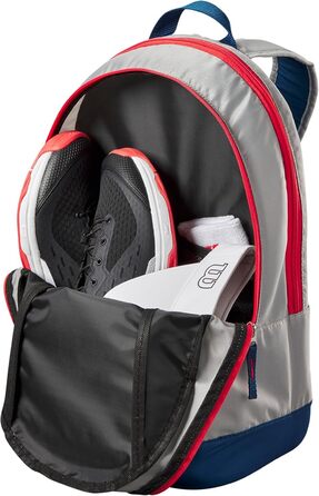 Дитячий тенісний рюкзак Wilson Junior, 2 відділення, до 2 ракеток, світло-сірий/червоний-синій