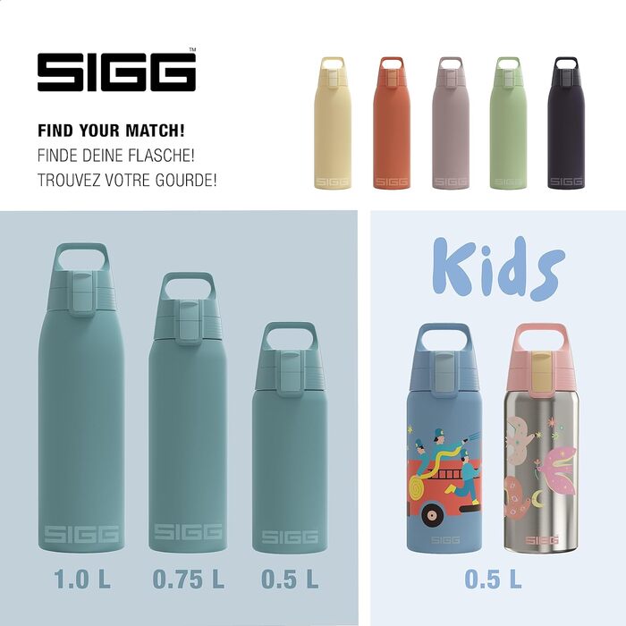 Термос SIGG Shield One Morning Blue, 1 л, для газованих напоїв, герметичний, ізольований, з нержавіючої сталі, 90% перероблений метал, синьо-сірий, без BPA, підходить для посудомийної машини