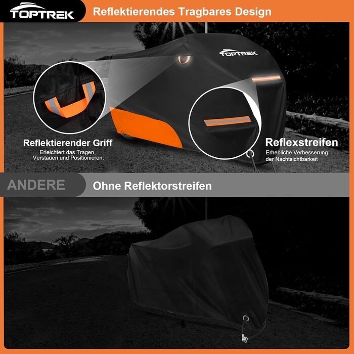 Водонепроникний чохол для мотоцикла toptrek Outdoor 210D, зимовий захисний тент з відбивачами та сумкою для зберігання (245x105x125см)