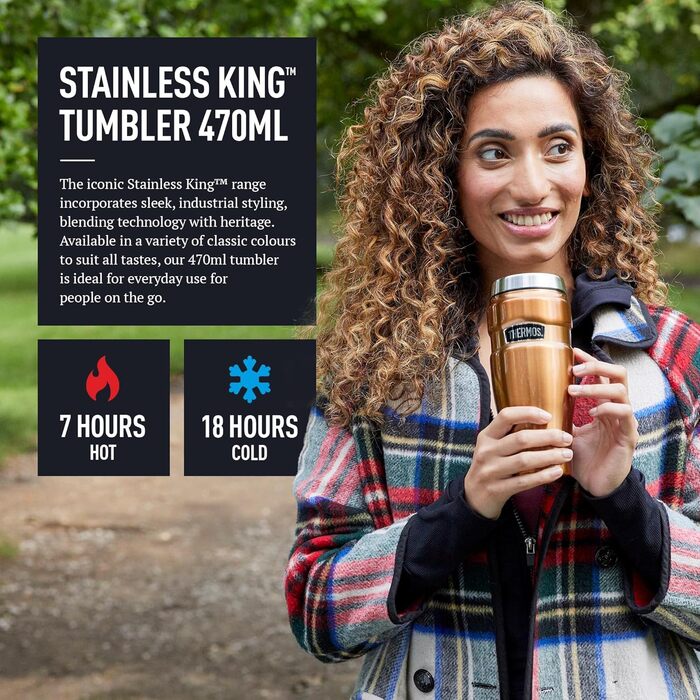 Термос STAINLESS KING з нержавіючої сталі, 0,47л, блакитний – термокружка для кави з собою, абсолютно герметична, придатна для миття в посудомийній машині, зберігає тепло 7 годин та холод 18 годин, з гачком для чайного мішечка, без BPA, колір Midnight Blu