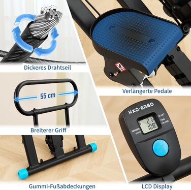 Вертикальний тренажер HXD-ERGO для кардіотренувань, степер з LCD-дисплеєм, регульовані ручки, складний, для дому та фітнес-клубу (Чорно-синій)