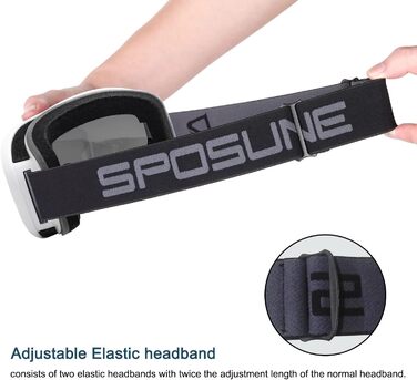 Лижна маска SPOSUNE для дорослих і дітей, антифог, 100% UV400, для сноуборду і катання на лижах, сумісна з шоломом, біла рамка + срібляста лінза