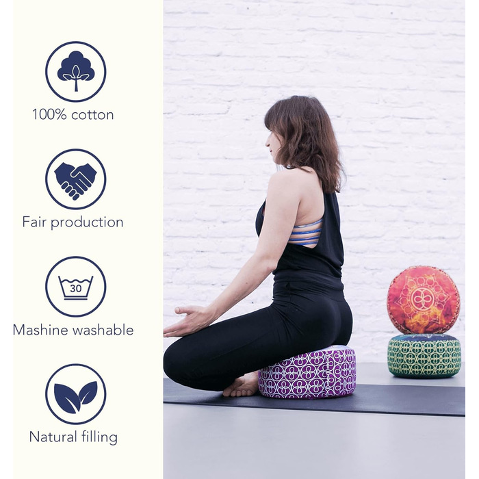 Медитаційна подушка для йоги Chakra Style 15 см, фіолетова, з чохлом, наповнювач – органічне лушпиння гречки, знімний чохол, сидіння для йоги та медитації