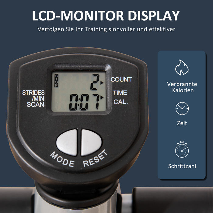HOMCOM Домашній степер з LCD-дисплеєм, регульованою швидкістю, металевим каркасом та ABS-пластиком. Розміри: 55 x 53 x 118-128 см