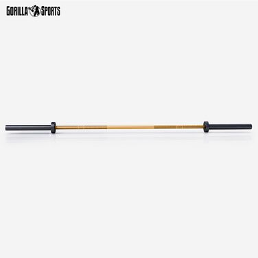 Олімпійський гриф GORILLA SPORTS 220 см, 50 мм, 20 кг, сталь, керамічна основа, чорний/золотий