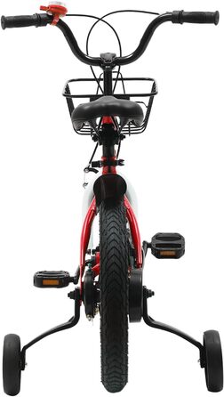 Дитячий велосипед 14 дюймів, регульована висота, велосипед для дівчаток 3-5 років, з додатковими колесами та кошиком, червоний