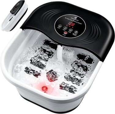 Ванночка для ніг з масажем та підігрівом – складана ванночка для ніг з бульбашками та пемзою, масажер для ніг з водою та 8 роликів – ідеальний подарунок (Чорний)