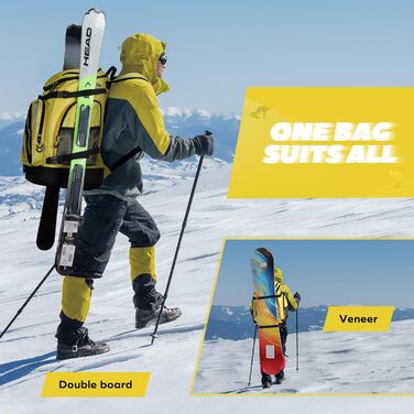 Чохол для лижних черевиків Maelstrom 55 л, великий рюкзак для подорожей, водонепроникний для сноуборду, лижного спорядження, колір: лимонний