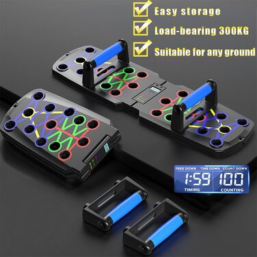 Дошка для віджимань з таймером та еластичним тросом - тренажер для пресу та грудей, чорний