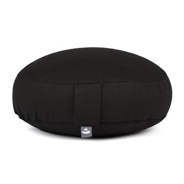 Подушка для медитації Bodhi Rondo ECO extra flat чорна: з органічною гречаною лузгою, бавовняний чохол, висота 15.5 см, з ручкою для перенесення