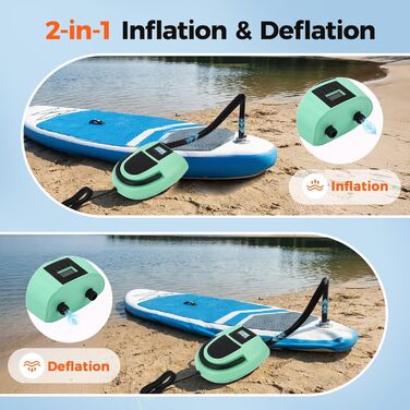 Електричний повітряний насос Sup 12V з автовимкненням, 20 PSI, дисплеєм та 7 насадками для човнів, матраців, басейнів (Зелений)