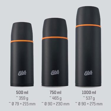 Термос Esbit Classic 750 мл з нержавіючої сталі, чорний, для гарячих і холодних напоїв, з 2 чашками