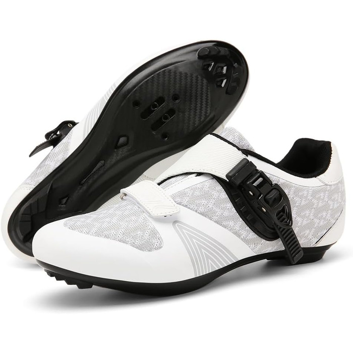 Велосипедні шкарпетки для їзди на велосипеді: чоловічі та жіночі, для шосе та MTB, з жорсткою підошвою, сумісні з Look SPD/SPD-SL, унісекс, для зовнішнього використання з пряжкою (38 EU, білий)