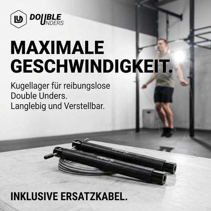 Скакалка Springseil Speed Rope: регульований, для CrossFit, боксу, фітнесу. Металеві ручки, срібно-чорний колір