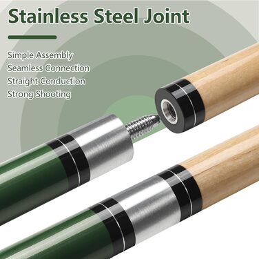 Більярдний кий 18/19/20/21 oz, 58' - професійний кий для більярду з наконечником 13mm, 1/2 кий для ігор 8/9 куль (зелений, 19oz)