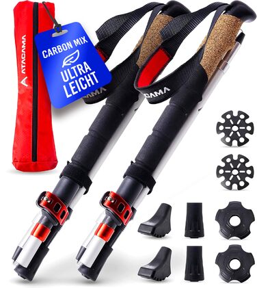 Телескопічні палиці для скандинавської ходьби та трекінгу ATACAMA, карбон та алюміній, з корковими ручками, складні, 270 г