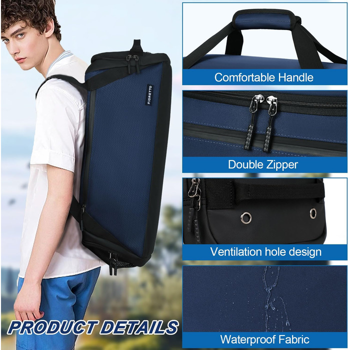 Спортивна сумка FIORETTO 35L з відділенням для взуття та мокрого одягу, водонепроникна, для тренувань, спортзалу, подорожей, плавання, сауни, футболу (зелена/оливкова, блакитна 45л)