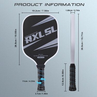 RXL SL Набір ракеток для піклболу з вуглецевого волокна, легкий, для гри в приміщенні та на вулиці, товщина 13/16 мм, для дорослих, початківців, досвідчених гравців і людей похилого віку, синій