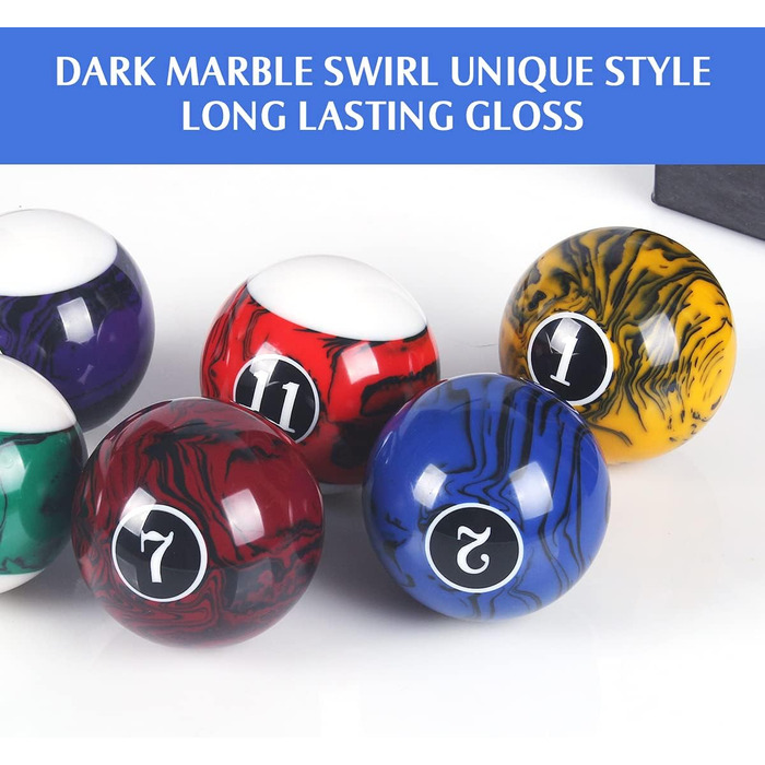 Набір куль для більярду, 16 куль, мармур, віхровий стиль, класичний темний мармур
