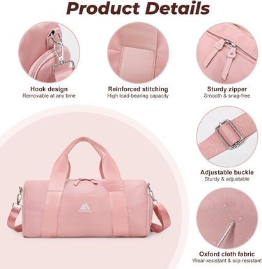 Спортивна сумка Flintronic для дівчаток та жінок, маленька сумка для плавання та фітнесу з відділенням для взуття та вологостійким відсіком (Рожева, 44 x 20 x 20 см)