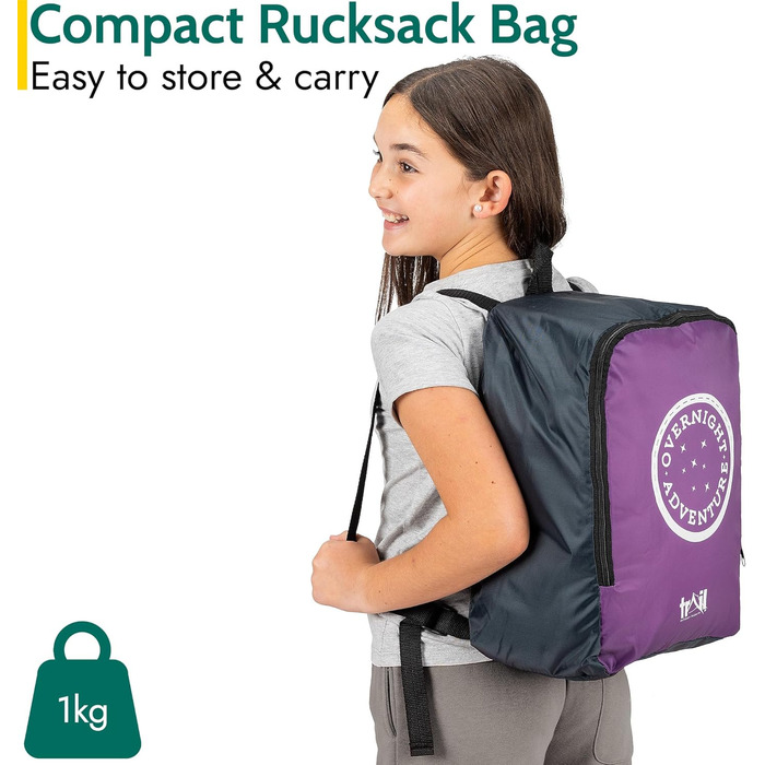 Дитячий спальний мішок Trail Mumienschlafsack 3 сезони для кемпінгу – 300gsm – для хлопчиків та дівчаток – з легким рюкзаком (фіолетовий)
