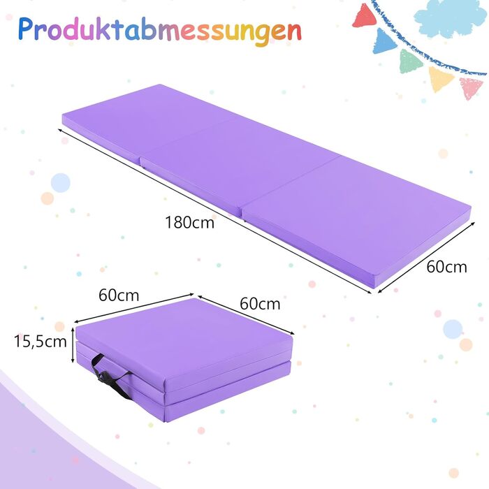 Складаний спортивний мат COSTWAY 180x60x5 см, водостійкий, нековзкий, для гімнастики, йоги та фітнесу, жовтий та рожевий