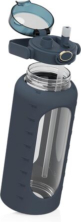 Скляна пляшка Spottle 2 літри з трубочкою: велика, BPA-free, з силіконовим чохлом, миюча, витримана, 2000 мл, Petrol