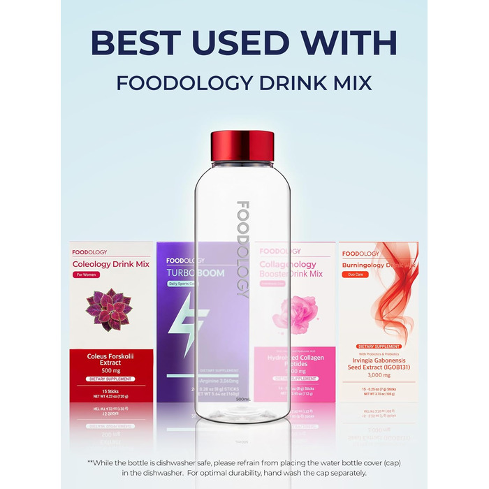 Пляшка для напоїв FOODOLOGY, спортивна, герметична, легка, довговічна, багаторазова, для фітнесу, подорожей і вулиці, BPA-free, прозора, з мірною шкалою