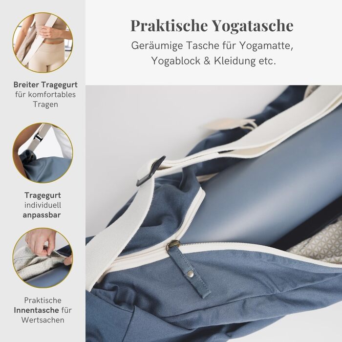 Сумка для йоги Lotuscrafts PUNE з органічної бавовни, індиго, 72x18x15 см - для килимка та аксесуарів