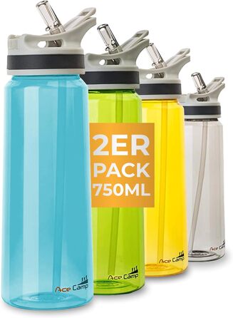 Пляшка для води AceCamp TRITAN 750 мл, спортивна, BPA-free, з подвійною кришкою, синя, набір 2 шт.
