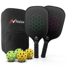 Рікетки для піклболу Nalax з скловолокна, сертифіковані USAPA, з графітовим покриттям, полімерним ядром, 4 м'ячами та сумкою (2 шт.)