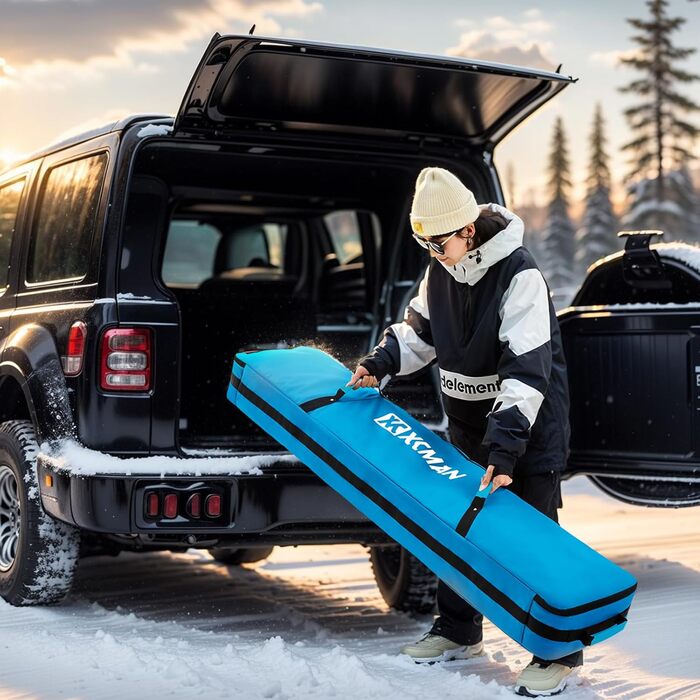 Чохол для сноуборду XCMAN для подорожей літаком – повністю ущільнений, водонепроникний, для сноуборду та черевиків (Синій, 165см)