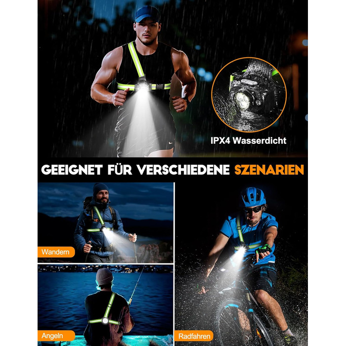 ISEYOU Фронтальний ліхтар для бігу з регулюванням на 45°, 500 люмен, 2 кольори, USB-C, IPX4, для бігу, кемпінгу, велоспорту