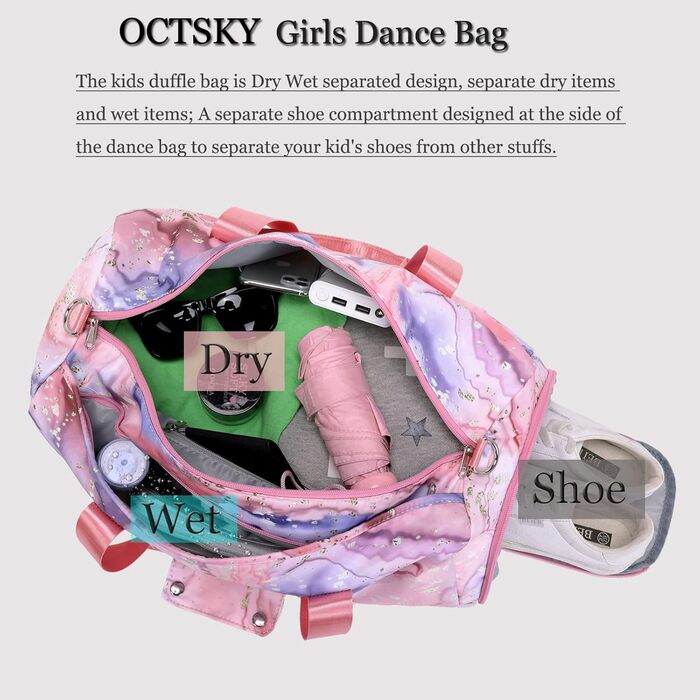 Спортивна сумка для підлітків з відділеннями для взуття та мокрого одягу, рожевий мармур (07)