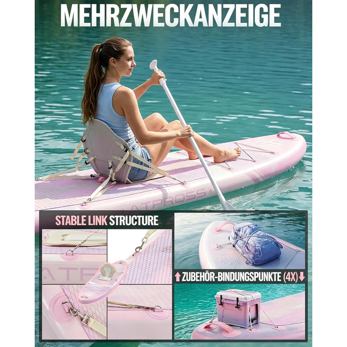 SUP дошка надувна 11'6'x35' для дорослих, рожева з градієнтом, з каяковим сидінням та аксесуарами - для йоги, вантажопідйомність до 181 кг