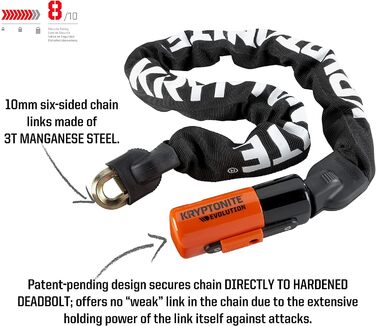 Ланцюговий замок для велосипеда та електросамоката Kryptonite Evolution 1090, загартована марганцева сталь 10мм, рівень безпеки 8/10, 90 см
