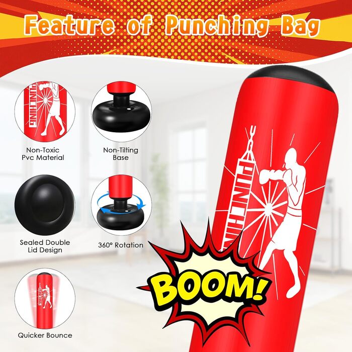 Груша боксерська дитяча Ninonly 160 см з рукавичками та насосом. Стійка груша для боксу в приміщенні, на вулиці, в спортзал для хлопчиків та дівчаток. Червоний колір.