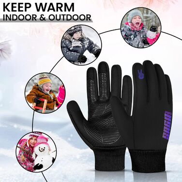 Водонепроникні дитячі рукавички для велосипеда, Touchscreen зимові рукавички для дітей 4–12 років, неслизькі та теплі, Softshell спортивні рукавички для дітей (Small [4-6 ], Райдуга)