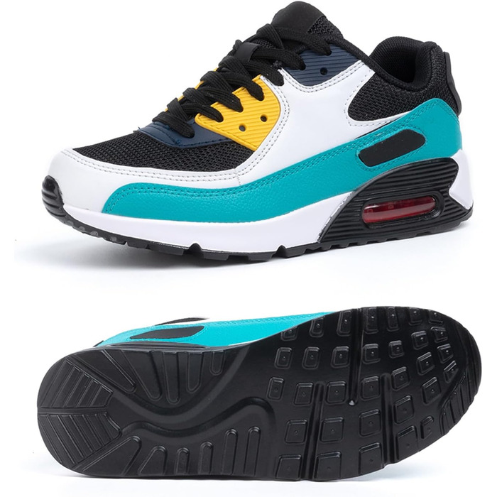 Кросівки для бігу Hitmars: чоловічі та жіночі, з шнурівкою, повітряна подушка, антиковзаючі, комфортні, легкі, для бігу по вулицях, чорно-зелені, розміри EU36-EU47