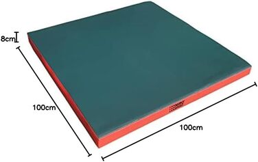 Гімнастичний мат NiroSport 100x100x8 см, м'який мат для фітнесу, спорту та тренувань, захисний мат, зелений/червоний, вироблено в Німеччині