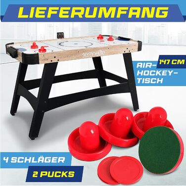 СеренеЛайф Аірхокей: ігровий стіл для аірхокею, стіл для ігор, дитячий та дорослий, блакитно-чорний, модель Natur
