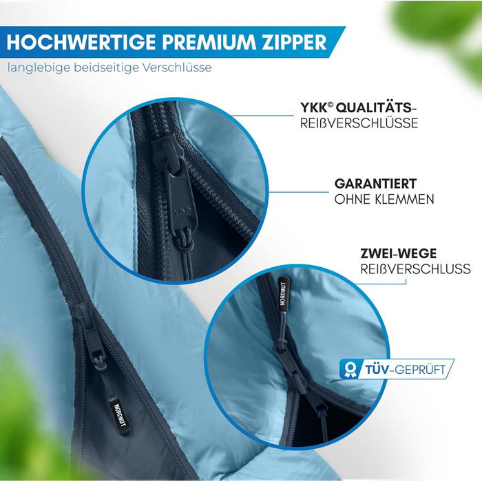 Сплячий мішок NORDMUT® для дорослих – компактний та ультралегкий (900/1500г) – на 3 сезони (250 GSM) та літній (100 GSM) – спальний мішок-кокон для кемпінгу, відпочинку на природі та фестивалів