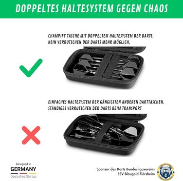 Чохол для дартсу Champify синій, жорсткий кейс з фіксацією дротиків, для 3 сталевих або м'яких дротиків, відділення для аксесуарів