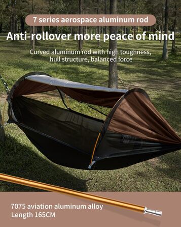 Гамак-намет Travel Bird з москітною сіткою та сонцезахистом, 290x140 см, великий простір, багатофункціональний, легкий, з ременями для кріплення до дерева, підходить для кемпінгу та відпочинку на природі, зелений (коричневий)