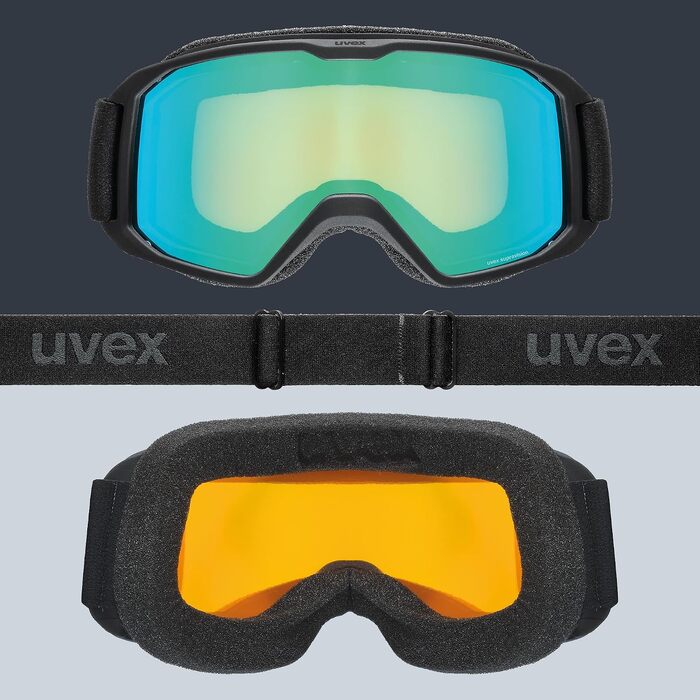 Гірськолижна маска uvex element FM з дзеркальним лінзою та антифогом, для підлітків та вузьких облич, чорний матовий/зелений
