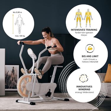 Велотренажер SportPlus Profi Air Bike з повітряним опором, сумісний з додатками, для HIIT, розумний комп’ютер, навантаження до 135 кг, новий дизайн