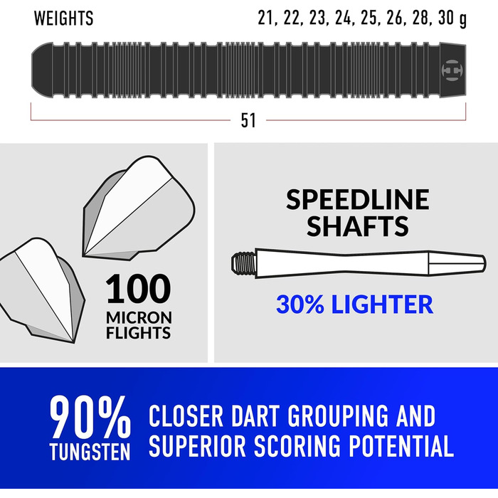 Дарти Harrows Caliber 90% Tungsten (21-30г) - Набір з 16 предметів (шафти, пір'я, кейс)