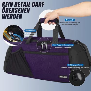 Спортивна сумка чоловіча 40L, рюкзак-трансформер з відділенням для взуття та мокрих речей, водонепроникна, для тренувань, подорожей, універсальна (фіолетовий)